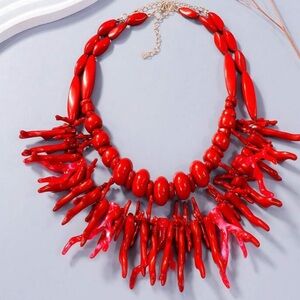Vintage Style Red Faux Coral Statement Necklace